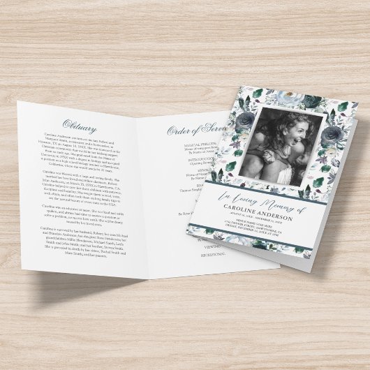 Blue Floral Funeral Ordre du service Programme de 