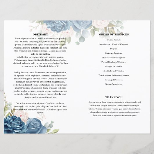 Blue Floral Funeral Programme sjabloon (Achterkant)