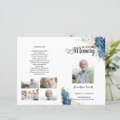 Blue Floral Funeral Programme sjabloon (Staand voorkant)