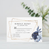 Blue Floral Geometric Response Card RSVP Kaartje (Staand voorkant)
