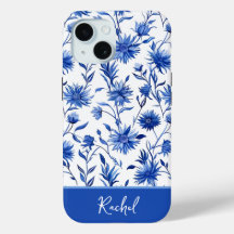 Blue Floral gepersonaliseerde iPhone case