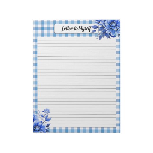 Blue Floral Gingham _ Brief aan mijzelf Notitieblok (Gedraaid)