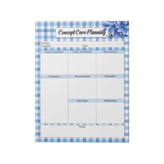 Blue Floral Gingham_ Concept Zorgplanning Notitieblok (Gedraaid)