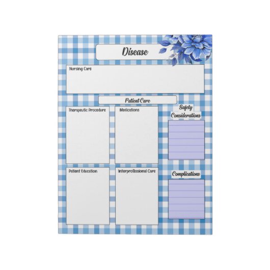 Blue Floral Gingham _ Ziekte Temp 2 Notitieblok (Gedraaid)