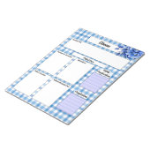 Blue Floral Gingham _ Ziekte Temp 2 Notitieblok (Schuin)