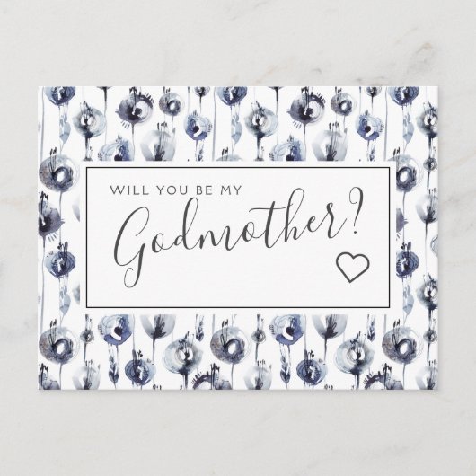 Blue Floral Godmoeder Voorstel Kaart (Voorkant)