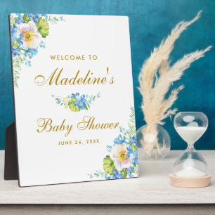 Blue Floral Gold Baby shower Welkom Fotoplaat
