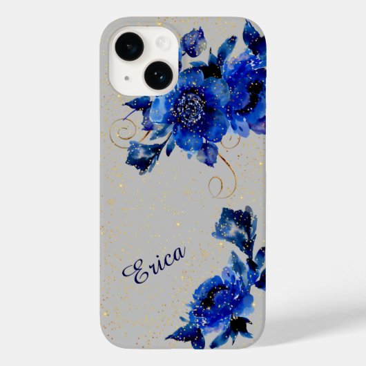 Blue Floral Gold Confetti Case-Mate iPhone Case (Achterkant)