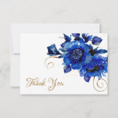 Blue Floral Gold Swirl Weddenschap Hartelijk dank Bedankkaart (Voorkant)