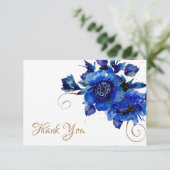 Blue Floral Gold Swirl Weddenschap Hartelijk dank Bedankkaart (Staand voorkant)