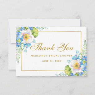 Blue Floral Gold Vrijgezellenfeest Hartelijk dank Kaart