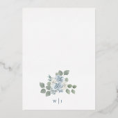 Blue Floral Gold Wedding Folie Uitnodiging (Achterkant)