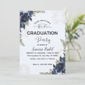 Blue Floral Graduation Party Uitnodiging (Staand voorkant)