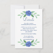 Blue Floral Greenery Foliage Mariage Détails Carte (Devant)