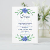 Blue Floral Greenery Foliage Mariage Détails Carte (Debout devant)