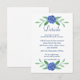 Blue Floral Greenery Foliage Mariage Détails Carte