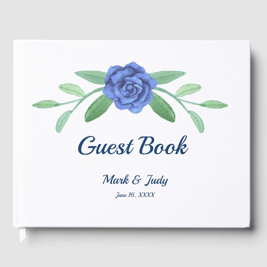 Blue Floral Greenery Foliage Mariage Livre d'or (Recto)
