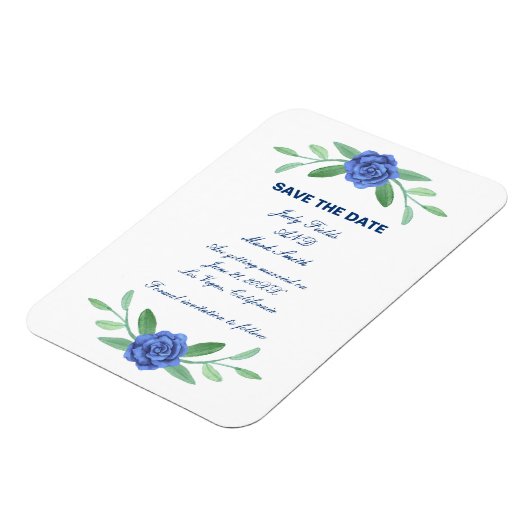 Blue Floral Greenery Foliage Save the Date Magnet Magneet (Linkerzijde)