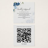 Blue Floral Greenery QR Code Mariage Carte RSVP (Devant & derrière)