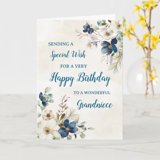 Blue Floral Grootnicht Verjaardag Kaart (Gele Bloem)