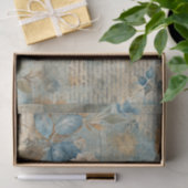 Blue Floral Grungy Distressed Ephemera Collage Tissuepapier (Geschenk)