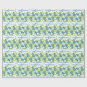 Blue Floral Happy Birthday Gift Wrap Cadeaupapier (Vlak)