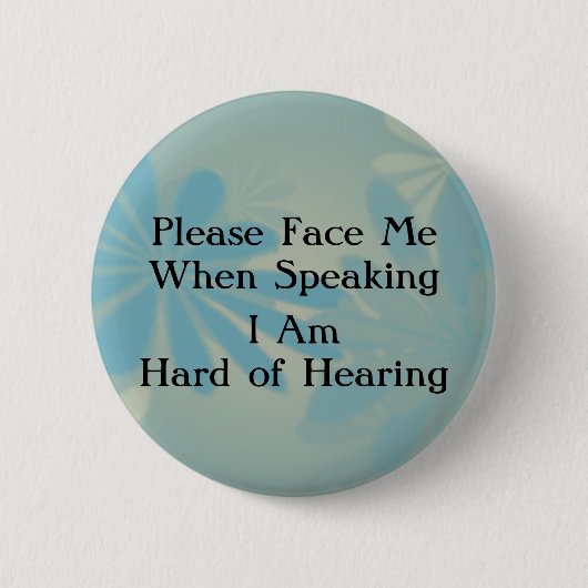 Blue Floral Hard Hearing Button (Voorkant)
