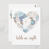 Blue Floral Heart met Briefkaart tabelnummer (Voorkant / Achterkant)