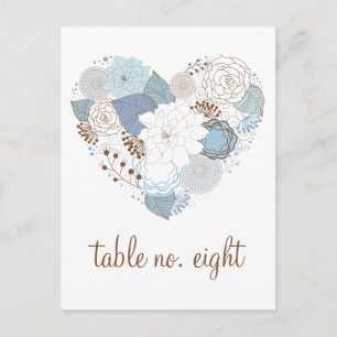 Blue Floral Heart met Briefkaart tabelnummer