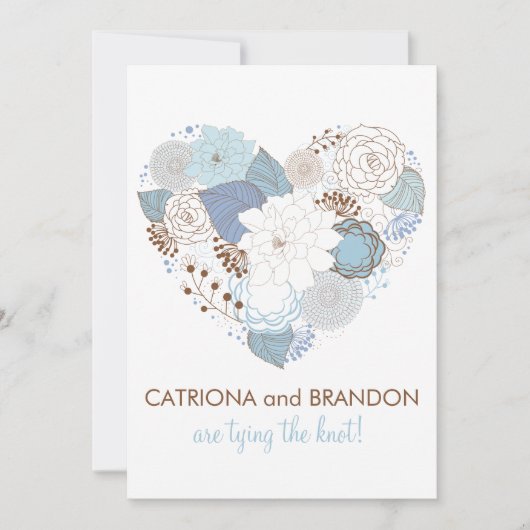 Blue Floral Heart Winter Wedding Invitation (Devant)