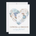 Blue Floral Heart Winter Wedding Invitation<br><div class="desc">Blue Floral Heart Winter Wedding Invitation Ce faire-part de mariage moderne et fantaisiste présente une variété de fleurs bleues et marron formées en un coeur - parfait pour les mariages du printemps et de l'hiver. Cette invitation à la floraison fait partie d'une suite faire-part de mariage. Les produits correspondants sont...</div>
