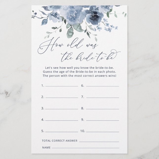 Blue Floral Hoe oud is de bruid om spel te zijn (Voorkant)