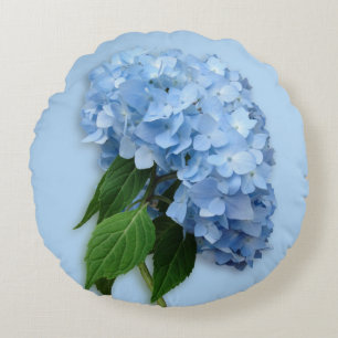 Blue Floral Hydrangea Accent Round Pillow Rond Kussen