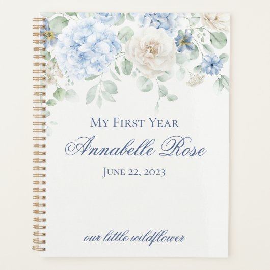 Blue Floral Hydrangea Botanical Mijn eerste jaar Planner (Voorkant)