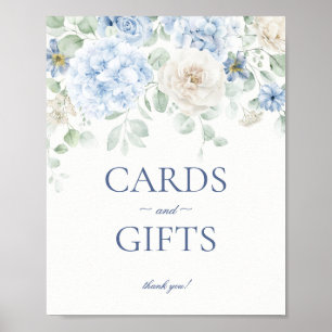 Blue Floral Hydrangea Botanische Kaarten & Geschen Poster