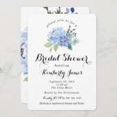 Blue Floral Hydrangea Bridal Shower Uitnodiging (Voorkant / Achterkant)