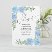 Blue Floral Hydrangea design Faire-part de mariage (Debout devant)