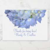Blue Floral Hydrangea Hartelijk dank Sparkling Wijnetiket (Enkel label)