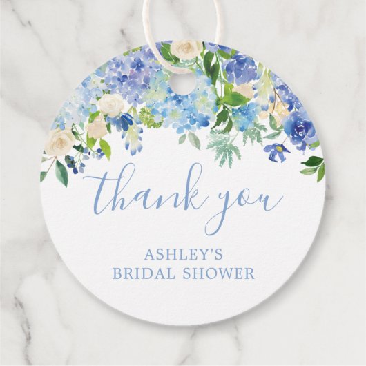 Blue Floral Hydrangea Vrijgezellenfeest Hartelijk  Bedankjes Labels (Achterkant)