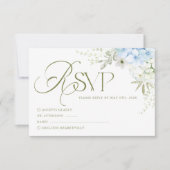 Blue Floral Hydrangea Wedding RSVP Card (Devant)