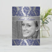 Blue Floral Imprimer Photo Sweet 16 invitation d'a (Debout devant)