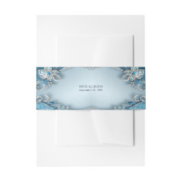 Blue  Floral Invitation Belly Band Uitnodigingen Wikkel