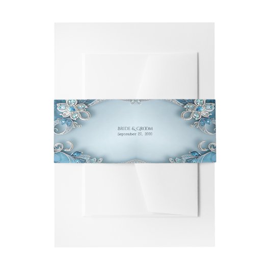 Blue Floral Invitation Belly Band Uitnodigingen Wikkel (Voorkant Voorbeeld)