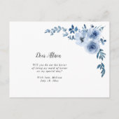 Blue Floral, jij wordt mijn bruidsmeisje kaart (Achterkant)