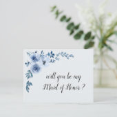 Blue Floral, jij wordt mijn bruidsmeisje kaart (Staand voorkant)