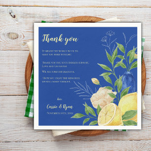 Blue Floral Lemon Wedding Party Bedankt Bericht Servet