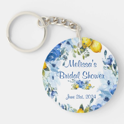 Blue Floral Lemons Sleutelhanger Favor (Voorkant)