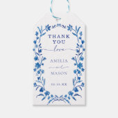 Blue Floral Lijst bruiloft Dank u Gift Label Cadeaulabel (Voorkant)
