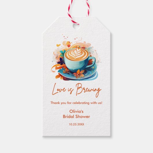 Blue Floral Love is het brouwen van koffie Vrijgez Cadeaulabel (Voorkant)