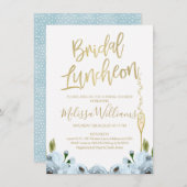 Blue Floral Luncheon Bruids Douche Uitnodiging (Voorkant / Achterkant)